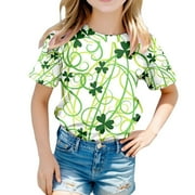 Kids Shirts Girls 12-14 Kid St. Patrick's Day Short-Sleeve T-Shirt Tops Shamrock Graphic Trendy Irish Sweatshirt Shirt T-Shirt Boys \u0026 Girls Shirts 4-5 Years(Green)